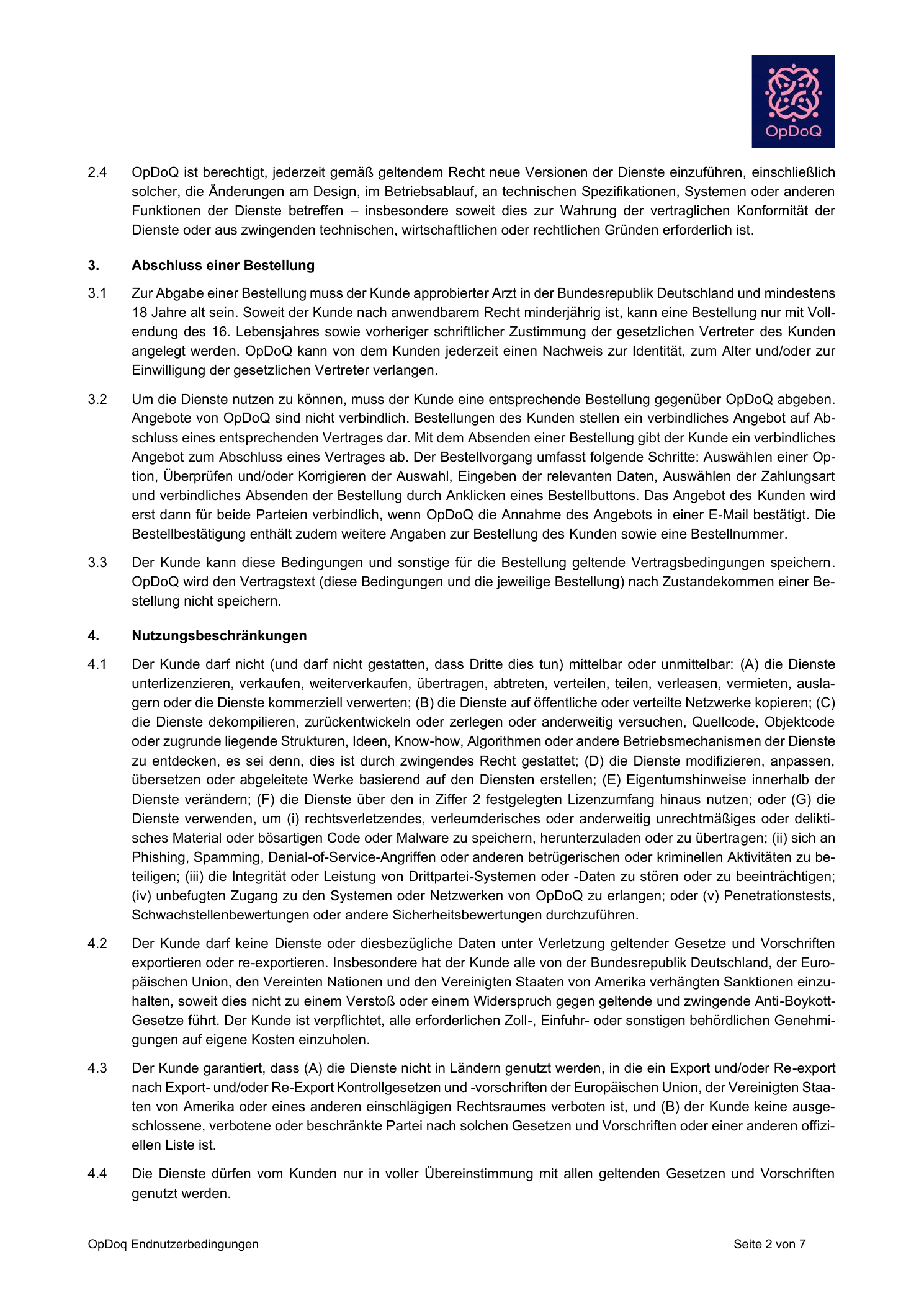 OpDoQ Endnutzerbedingungen, Seite 2
