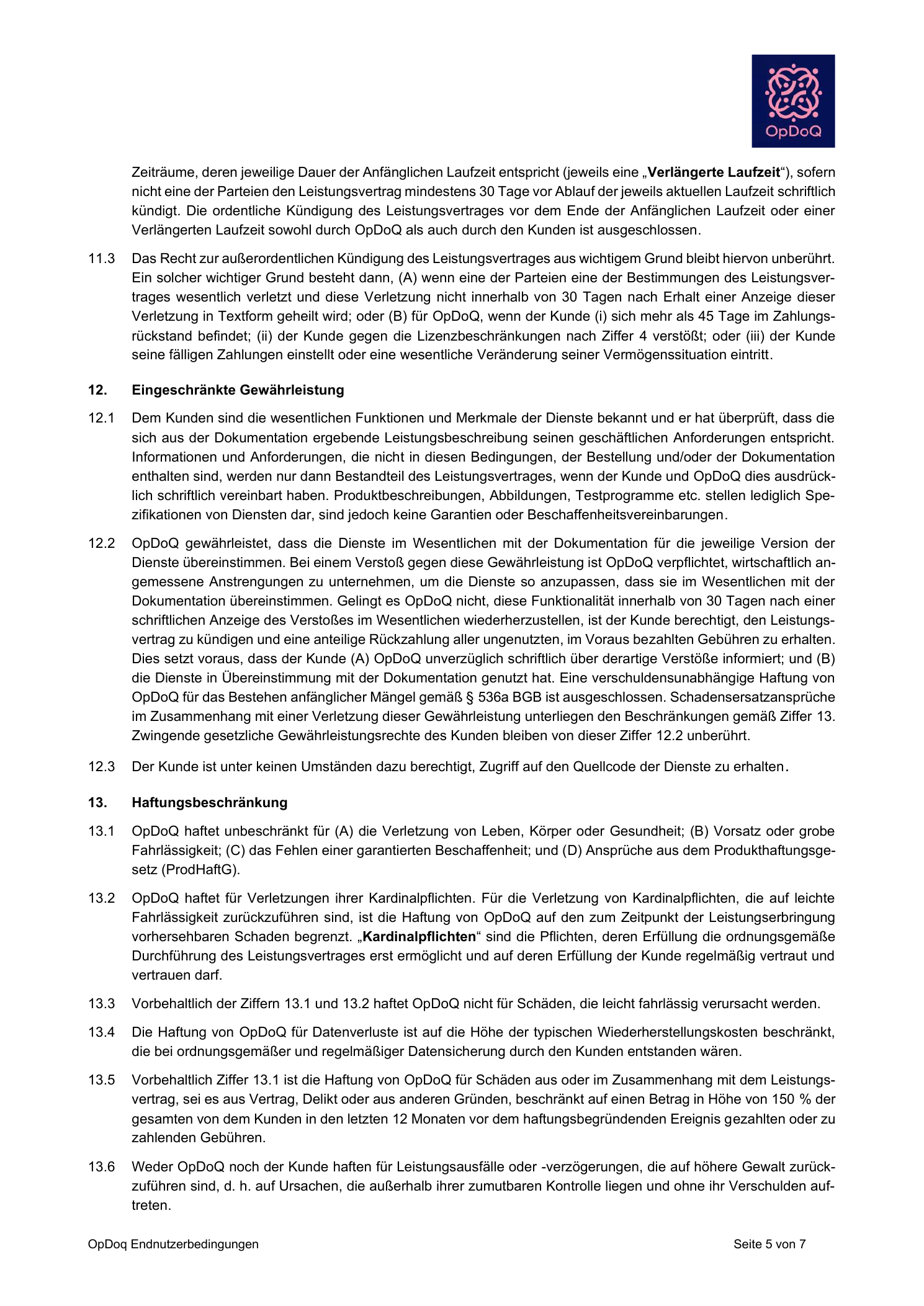 OpDoQ Endnutzerbedingungen, Seite 5