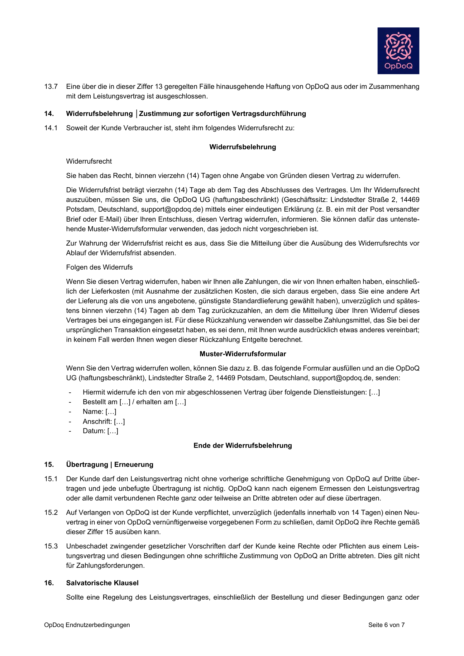 OpDoQ Endnutzerbedingungen, Seite 6